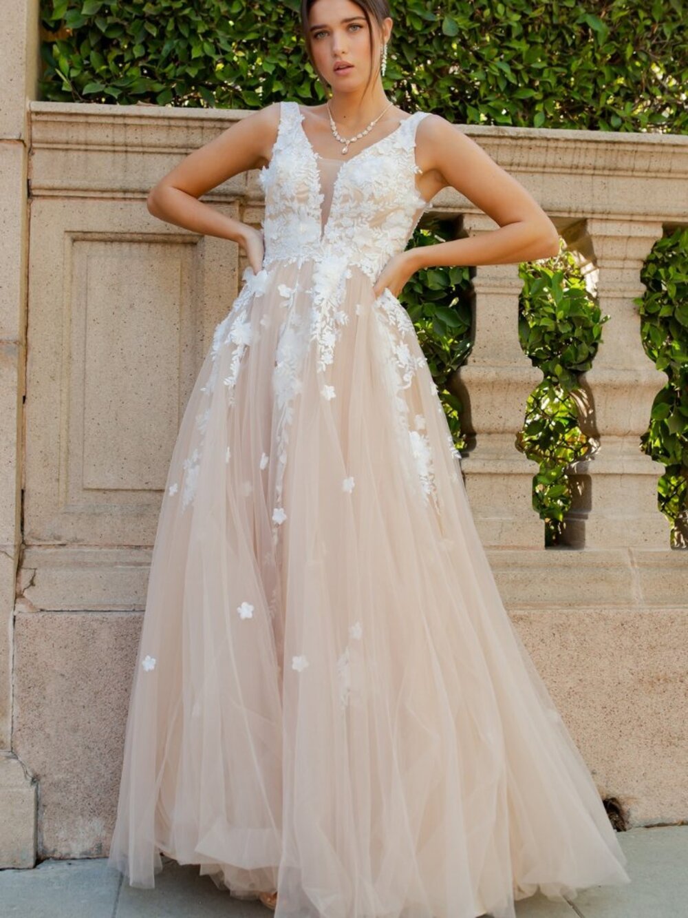 NEW CHAMPAGNE Lace & Organza V-Neck Wedding Dress Floor Length 8040J